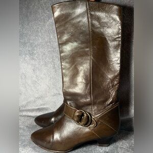 Vintage 9 West Brown Slouch Heeled Boots By Nine West Jobeth Size 8M